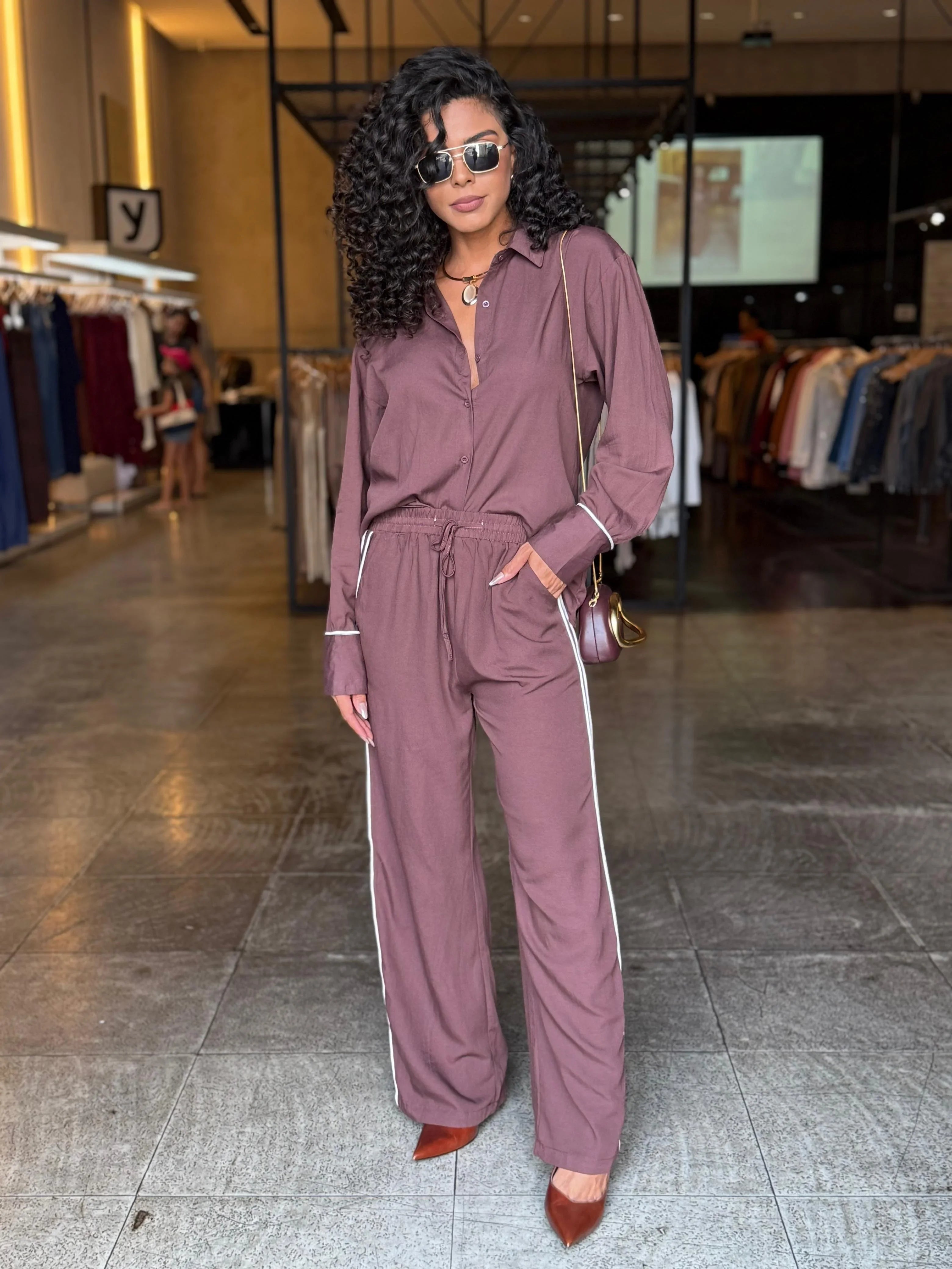 Conjunto Pantalona e Camisa Listras Lateral