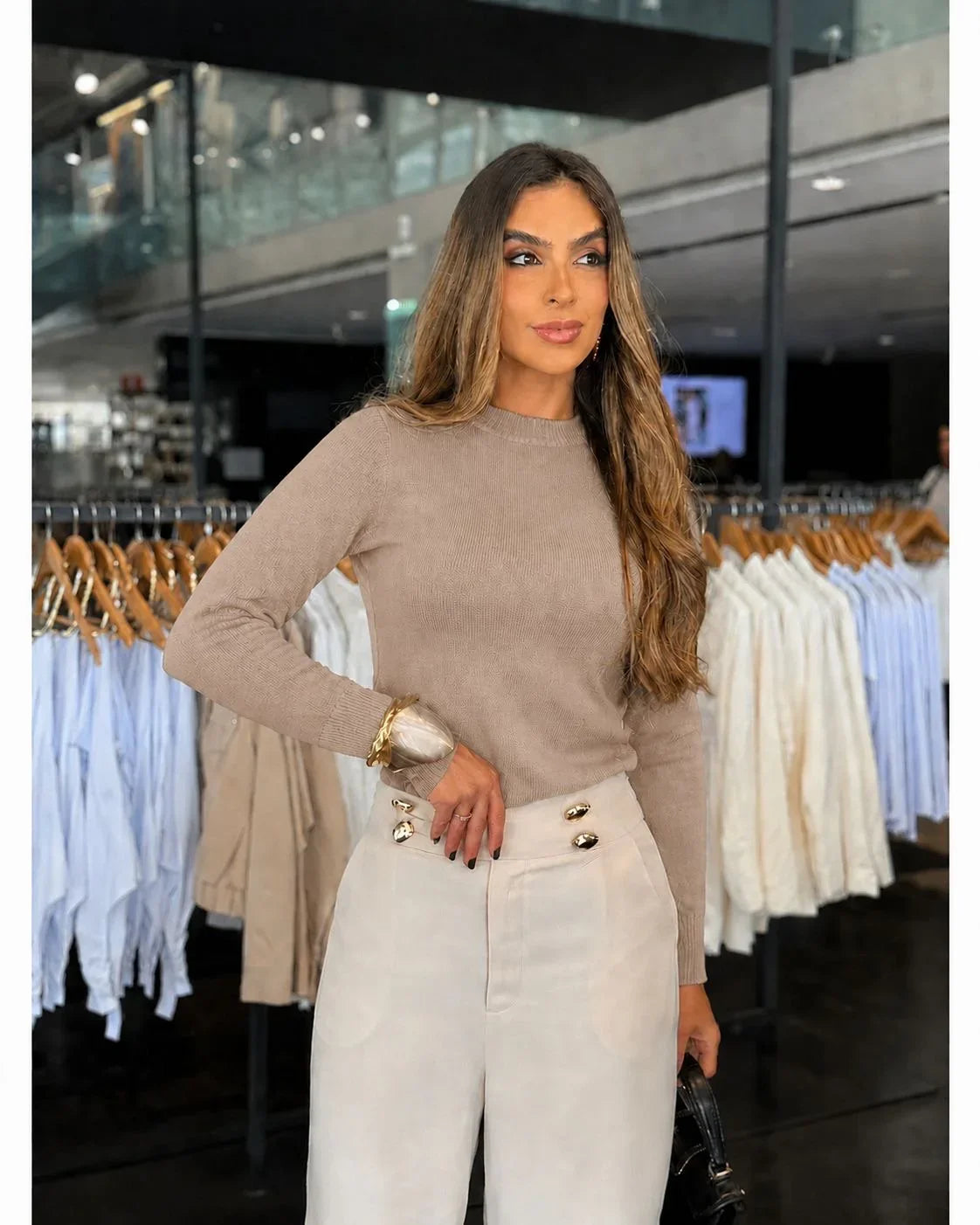 Blusa Tricozinho Basic Manga Longa