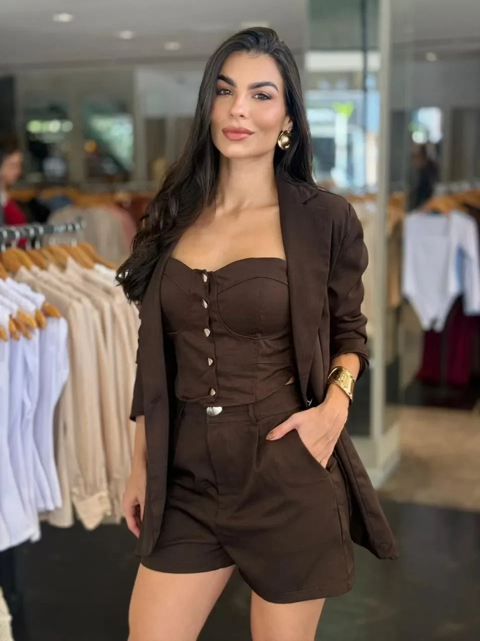 Conjunto Três Peças Blazer Short Alfaiataria