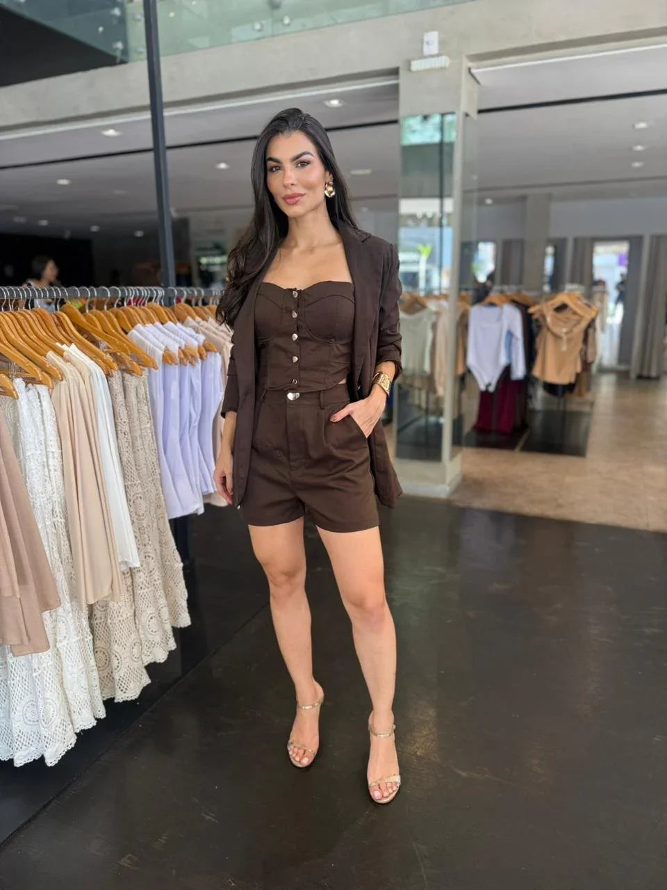 Conjunto Três Peças Blazer Short Alfaiataria
