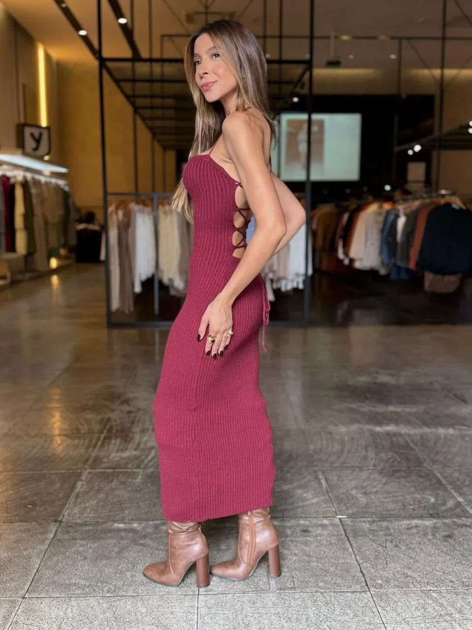Vestido Tricô Modal Amarração Costas