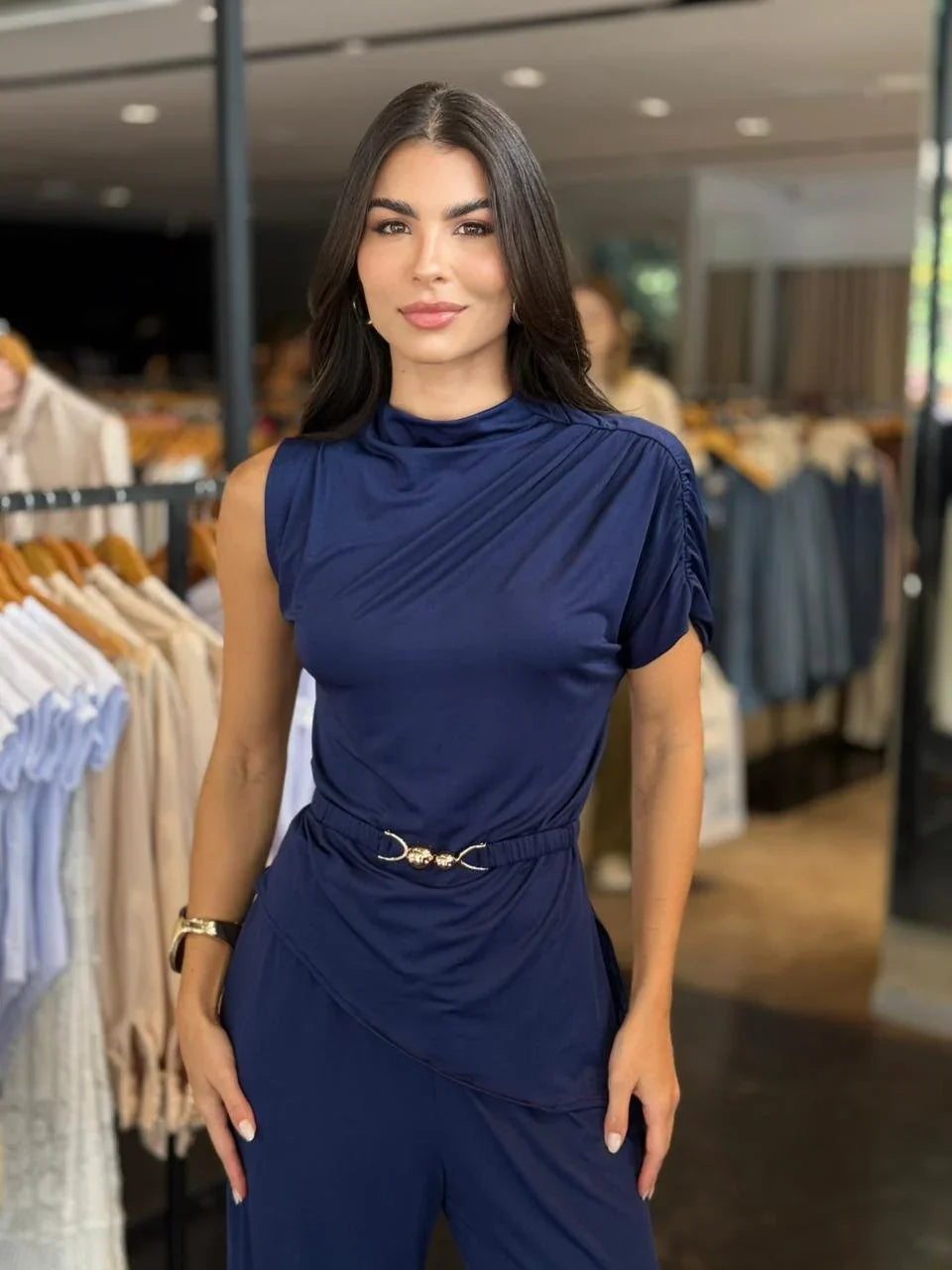 Conjunto Aladim Blusa Assimétrica Com Cinto