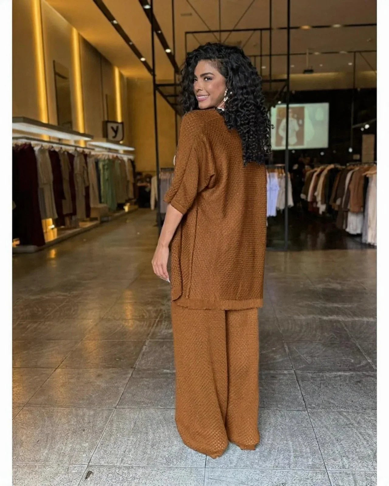 Conjunto Pantalona Tricô e Cardigan