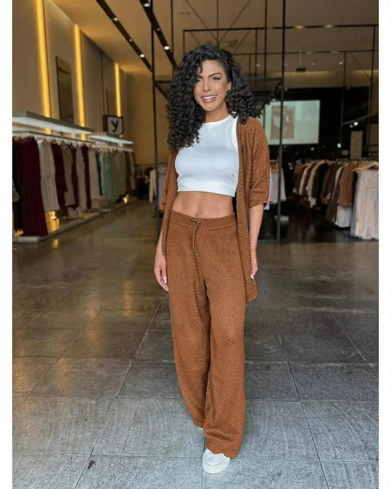 Conjunto Pantalona Tricô e Cardigan